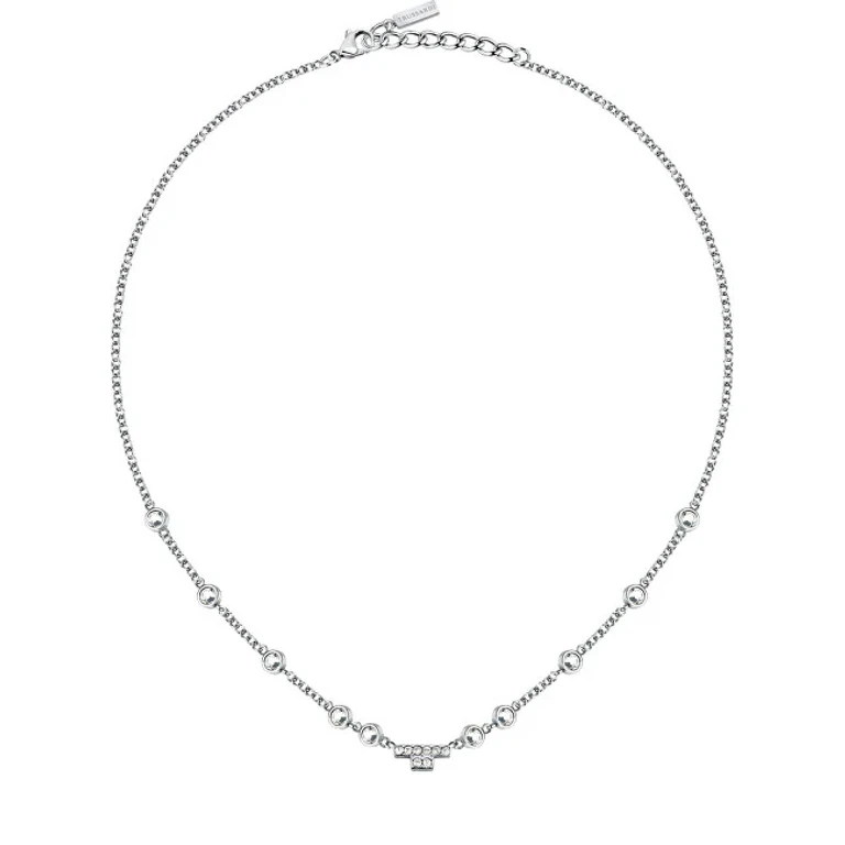 Coordinated Steel Necklace with T-Logo Crystals Tjaxc04