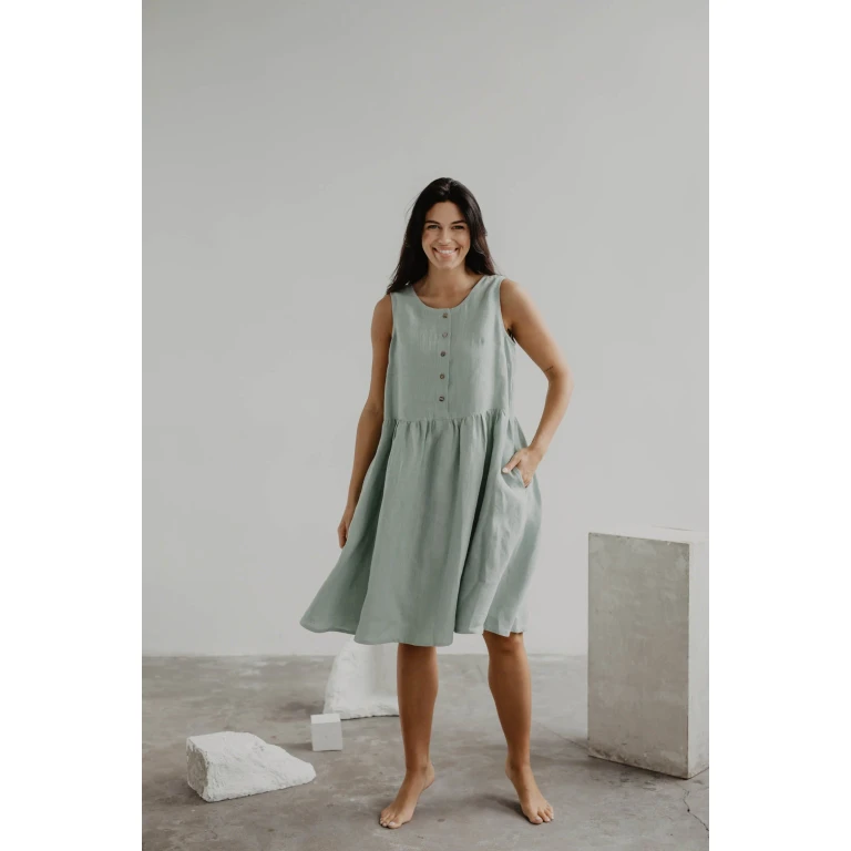 Linen sleeveless summer dress HAZEL L Sage Green