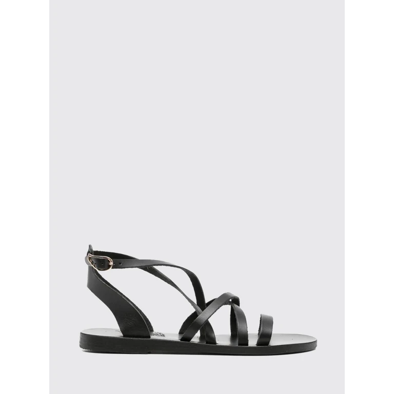 Laminated Leather Flat Sandals with Ankle Strap (101601051DELIABLACK)