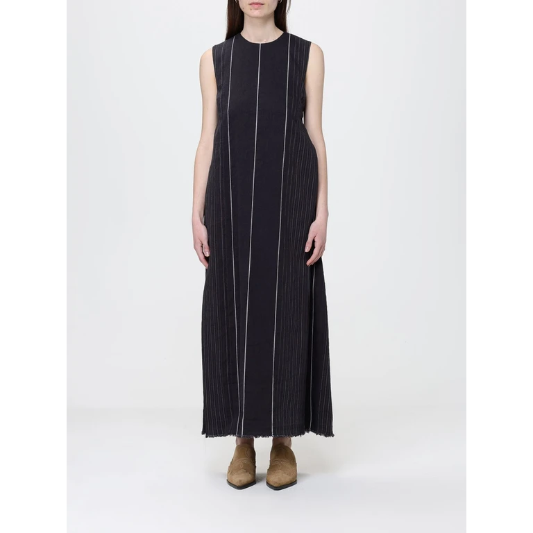Striped Cotton and Linen Midi Dress (V11027716MF1669)