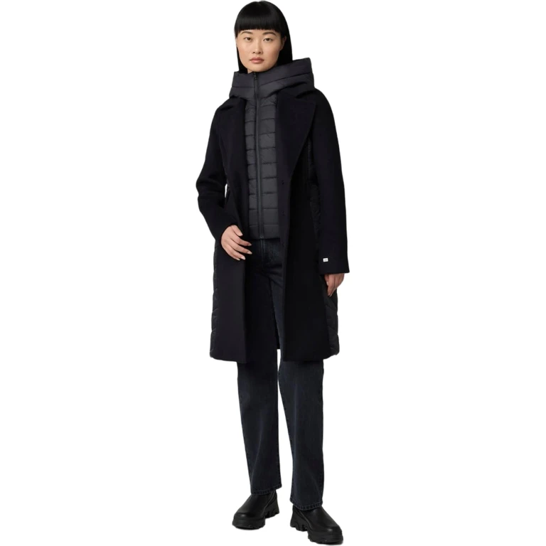 Adeline Slim-Fit Mixed Media Wool Coat with Removable Bib and Hood - Women's