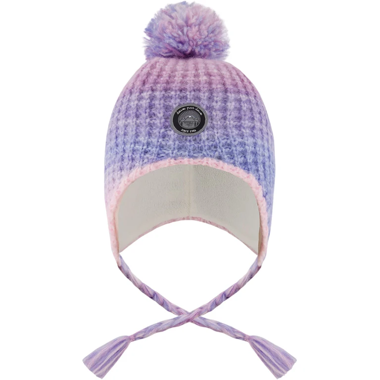 Blue-Purple-Pink Lined Peruvian Knit Pompom Hat - Little Girl