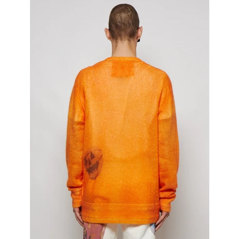 Men'S Orange Mohair Crew Neck Sweater