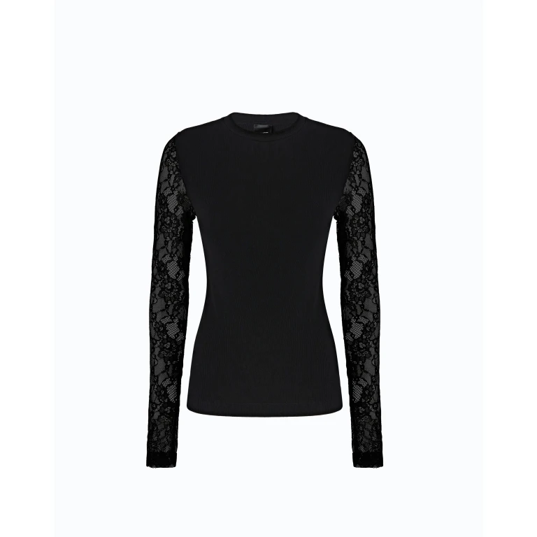 T-shirt côtelé avec manches en dentelle - XS
