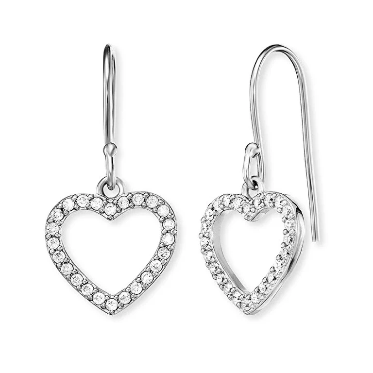 Silver Heart Drop Earrings with Zircons Ere-Heashin-Zih