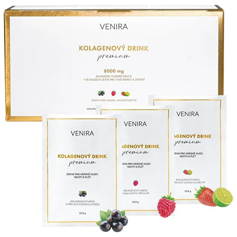 Collagen Drink for Hair, Nails, and Skin with Flavors (Strawberry-Lime, Blackcurrant, Raspberry) 30 Sachets