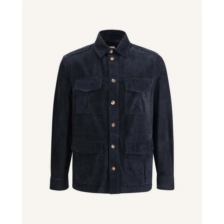 Navy Leather Utility Jacket