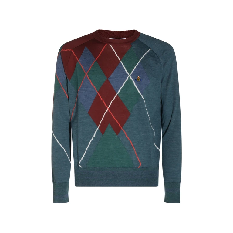 Argyle-pattern Orb-embroidered Sweater