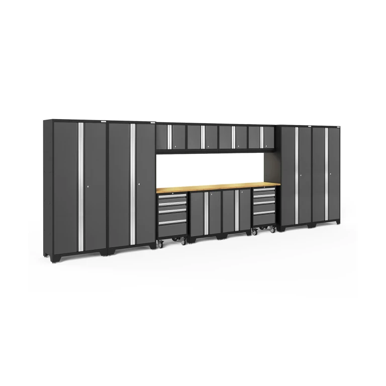 Bold Series 14 Piece Cabinet Set, 216' W x 18' D x 76.75' H - Gray, Bamboo Top:- Gray, Bamboo Top