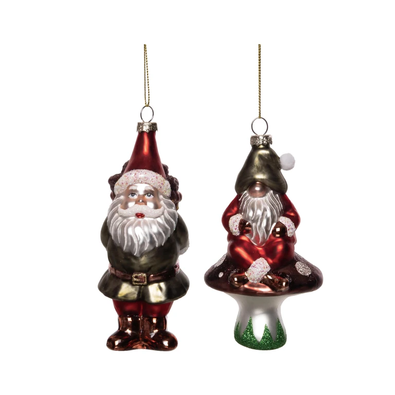 Glass Forest Gnome Ornament Set of 2 Christmas Tree Decorations for Home Holiday Decor
