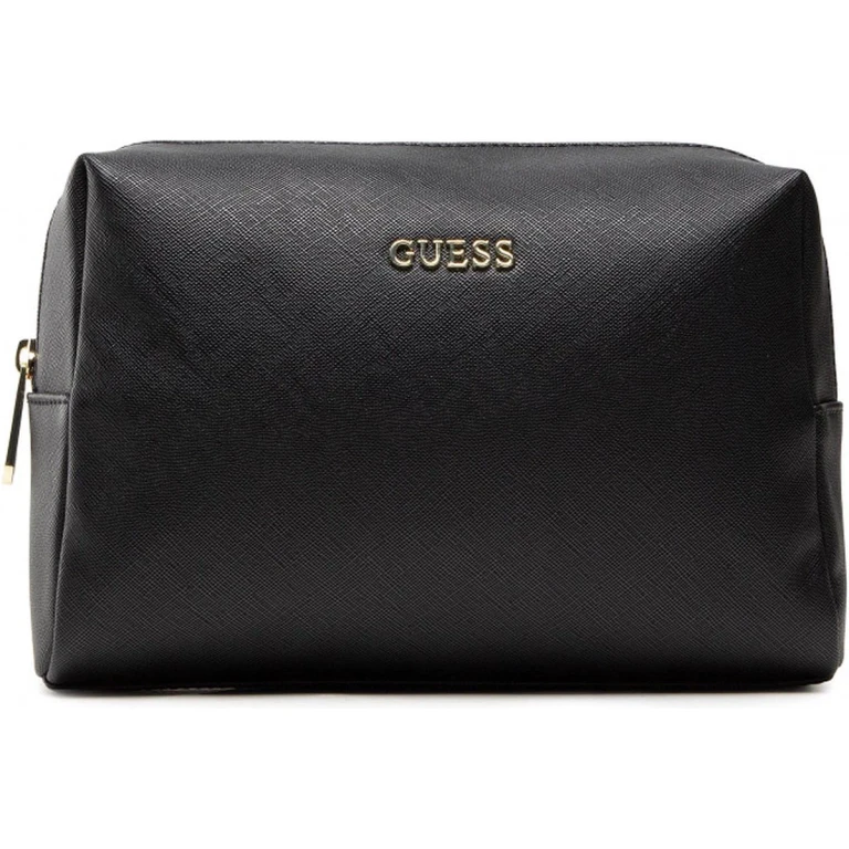 Vanilla Saffiano Black Synthetic Leather Toiletry Bag 23x17x8 cm Woman