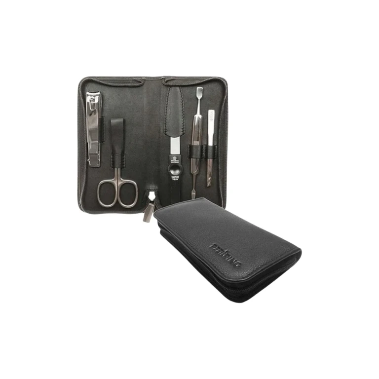 5 Piece Genuine Leather Manicure Set Black