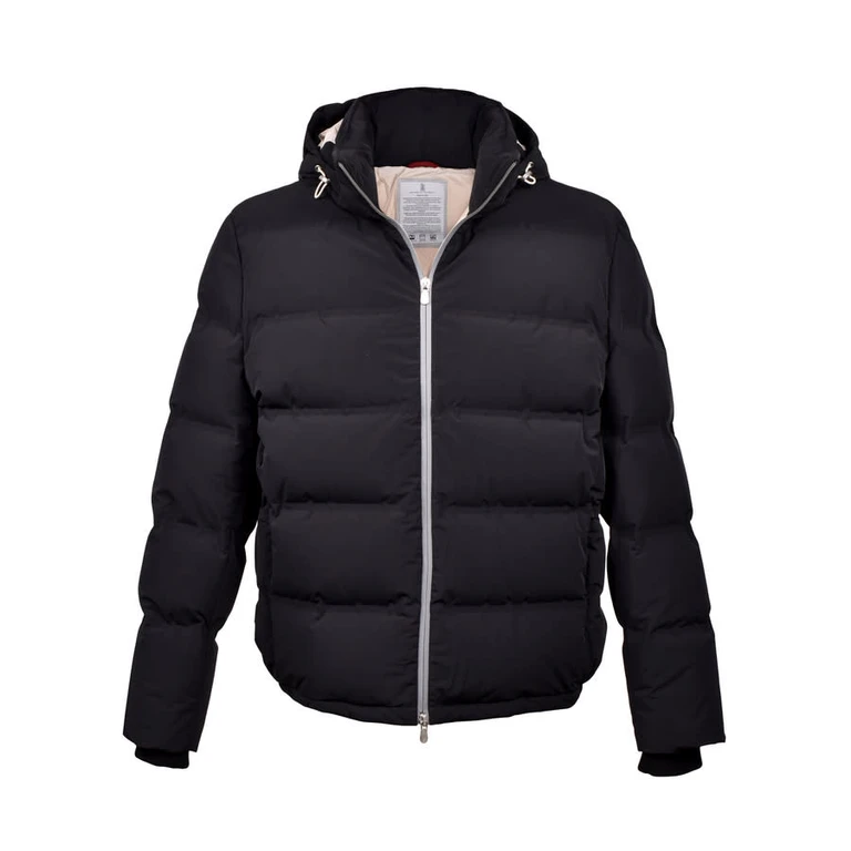 Jet Black Quilted Down Bomber Jacket