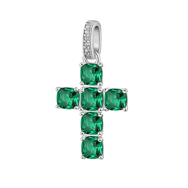 Silver Pendant Cross with Zirconia Fancy Life Green FLG115