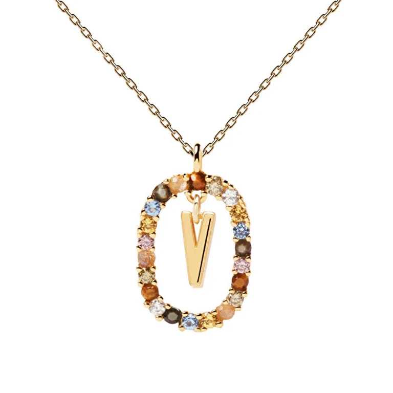 Bellissima Gold Plated Necklace With Letter "V" Letters Co01-281-U (Chain, Pendant)