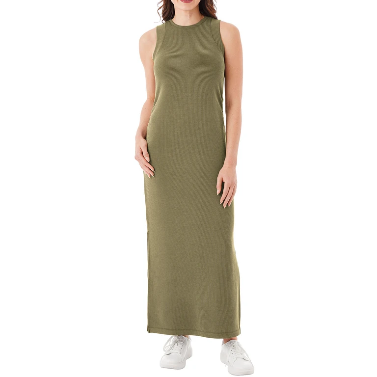 RIBBED TANK DRESS - OLIVE XS:- Olive - Online Only, XS