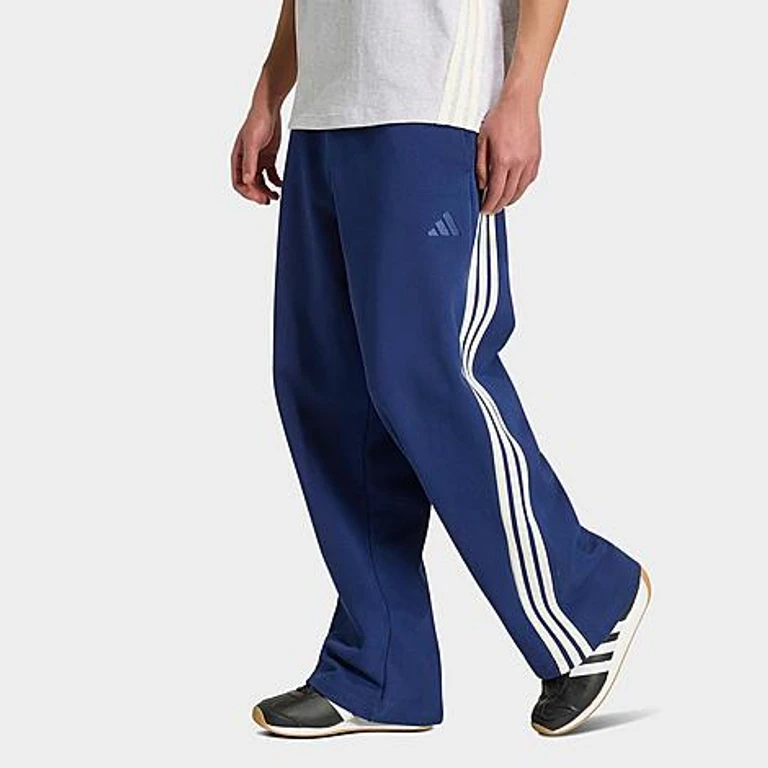 Men's KIT 3-Stripes Wide French Terry Pants in Dark Blue/Off White Size: Small