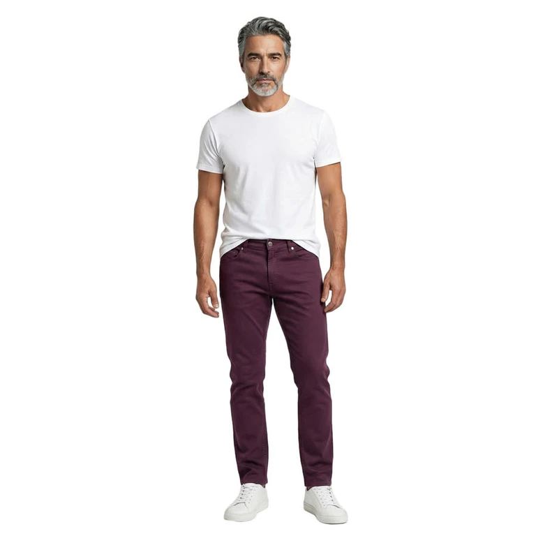Burgundy Denim Five-Pocket Trousers