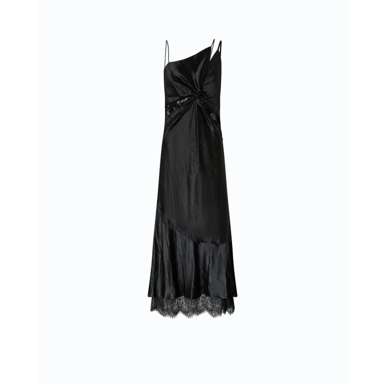 Robe longue en satin avec drapรฉ et dentelle - 36