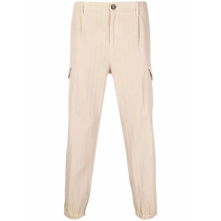 Beige Cargo Pants With Elastic Cuffs