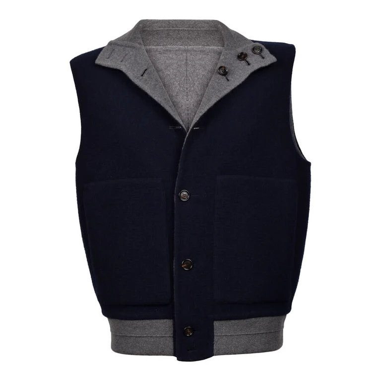 Men'S Navy Gray Cashmere Reversible Vest