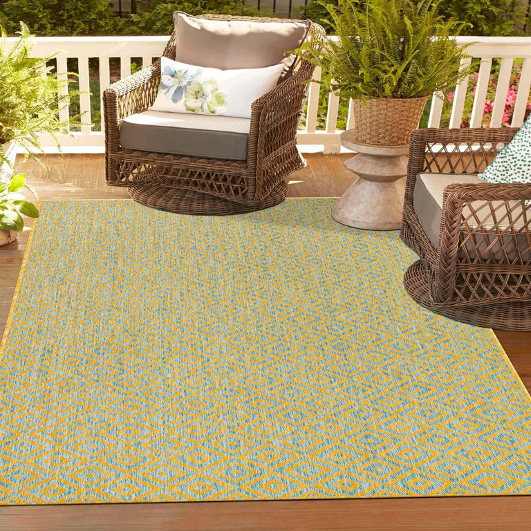 Costa Rica Outdoor Rug:- Yellow/Aqua, 9' x 12'