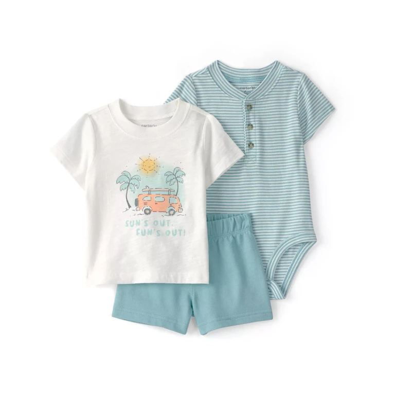 Boys 3Pc Outfit Set Turquoise 24M:- Turquoise, 24M