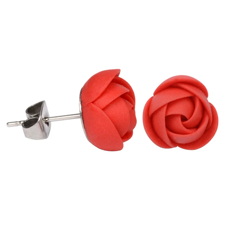 Red Flower Shaped Stud Earrings
