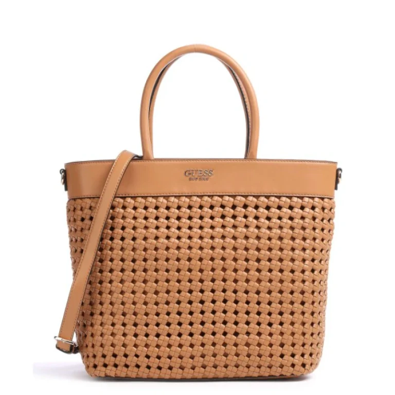 Sicily Handbag Cognac in Fabric and Synthetic Leather 30x30x12 cm