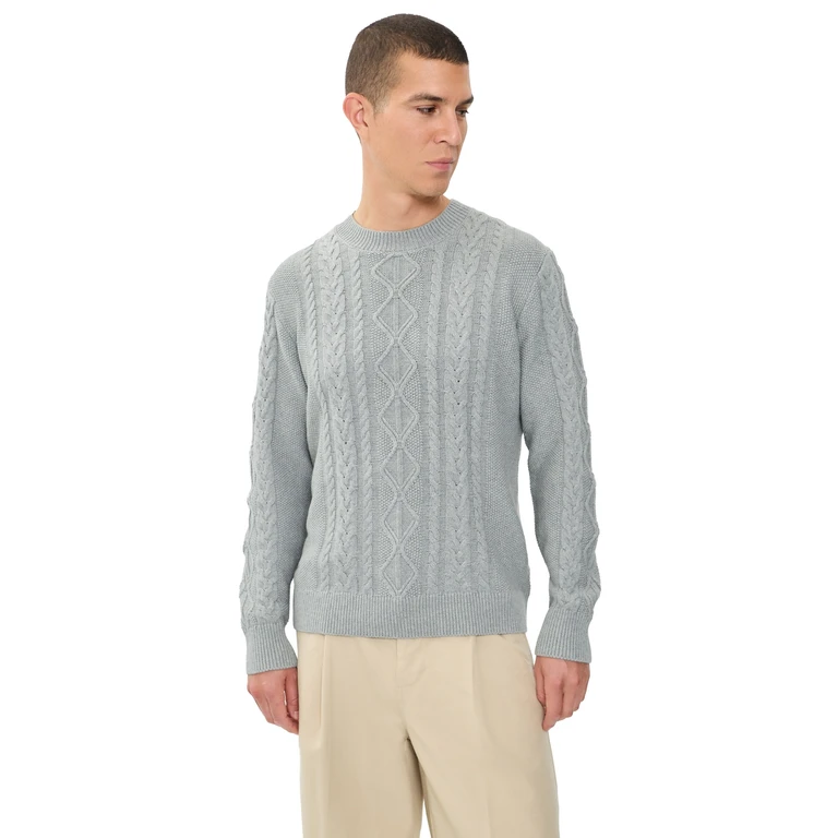 Andre Cable Knit Crewneck Sweater Heather Grey S