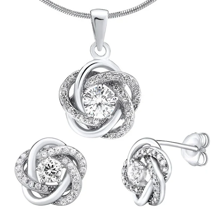 Silver Jewelry Set with Zircons Rosalyn Jjjs0088 (Earrings, Pendant)
