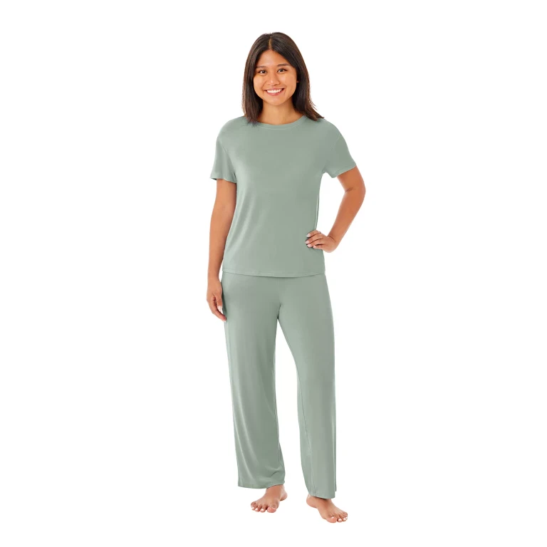 WOMEN'S TEE & PANT PAJAMA SET:- Green, XS