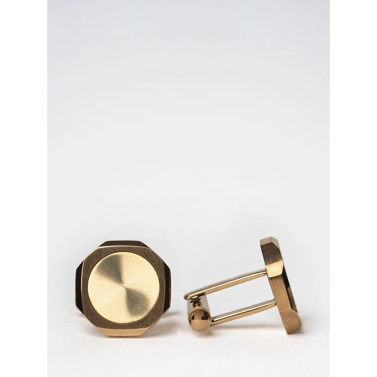 Chrome-Plated Steel Cufflinks with Rounded Shape and Engraved Logo (D1JWCLSU04GOLDCUFFLINKS)