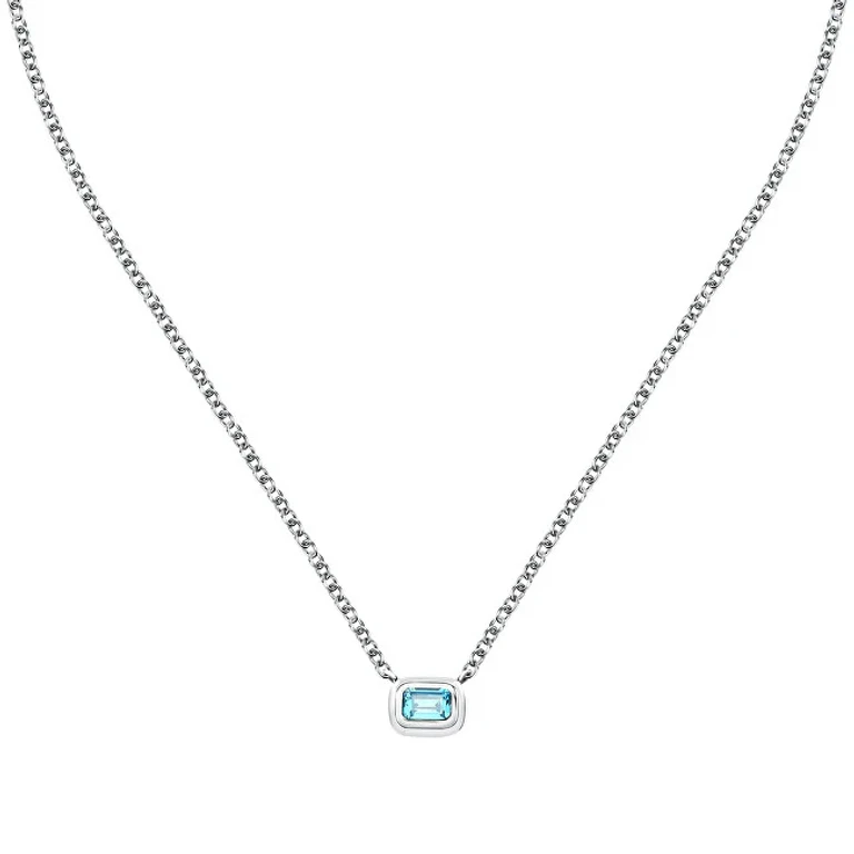 Steel Necklace With Blue Zircon T-Design Tjaxa22