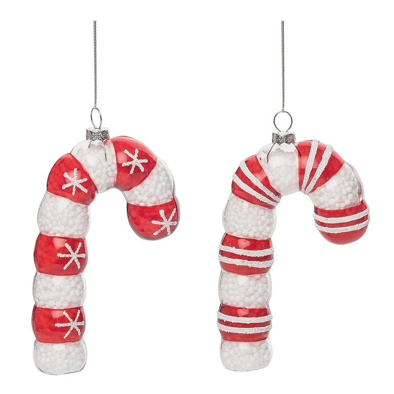 Glass Multicolored Christmas Candy Cane Ornament Set of 2 5.75 in Tree Decorations for Holiday Cheer