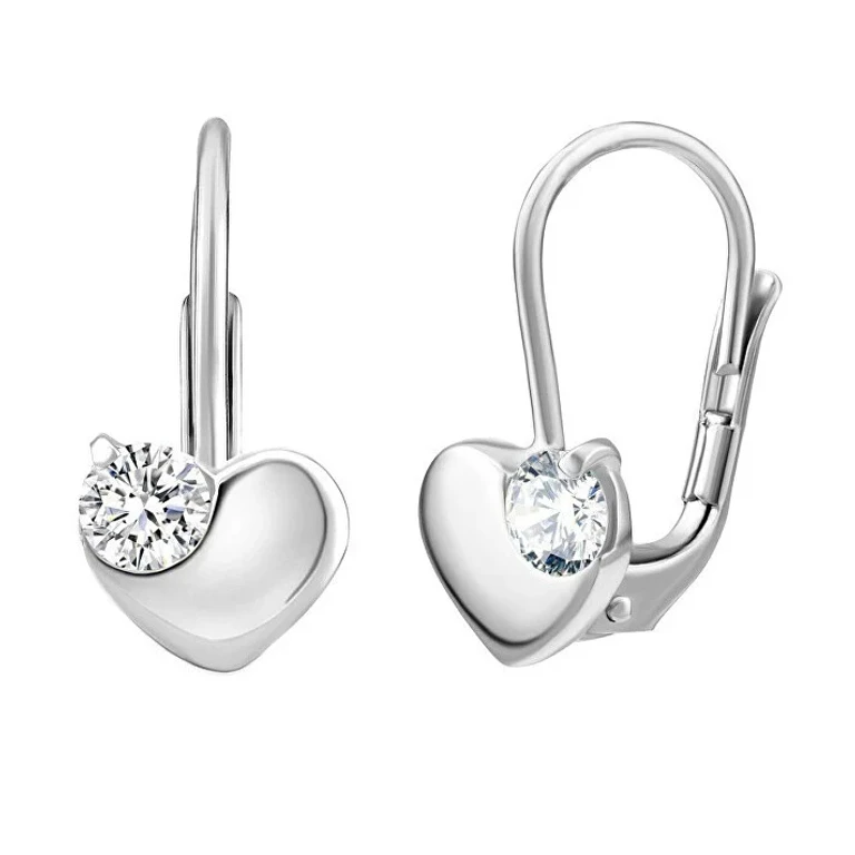 Delicate Heart Earrings in Silver with Transparent Zirconia Swarovski Silvego70462S