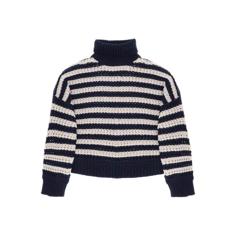 Women'S Navy Striped Turtleneck Knit Sweater