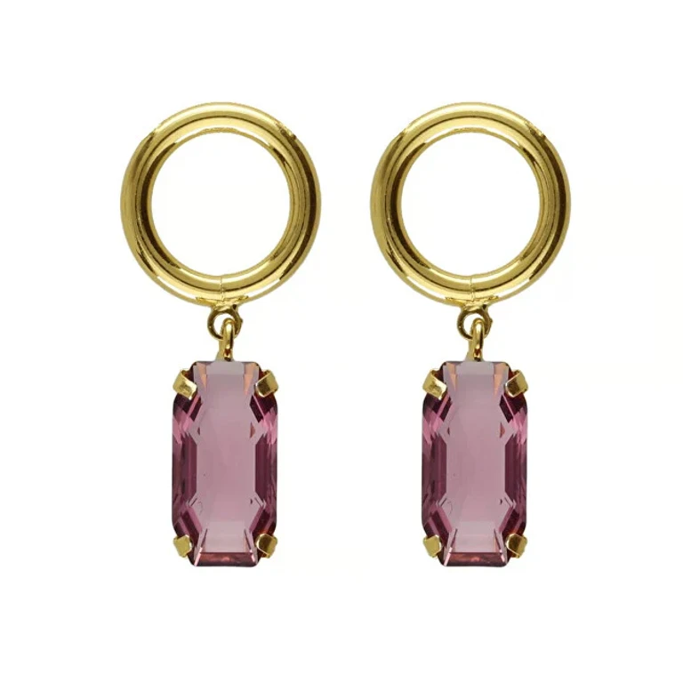 Drop Earrings with Wine-Colored Crystals Gold-Plated Inspire A4682-28Dt