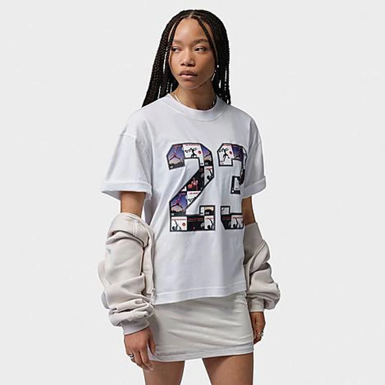 Women's 23 Collage Girlfriend T-Shirt in White Size: XS