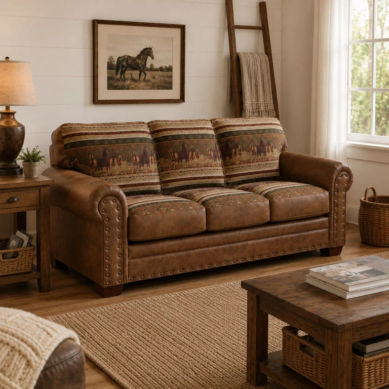 Wild Horses Rustic Faux-Leather Sleeper Sofa