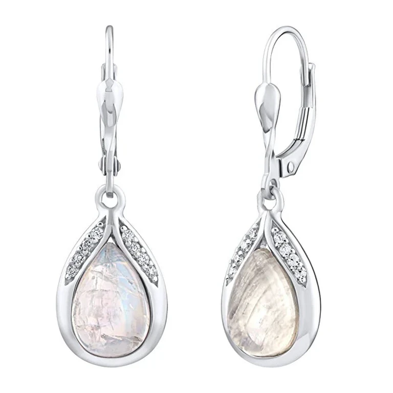Silver Drop Earrings With Genuine Moonstone Jst13327Ems