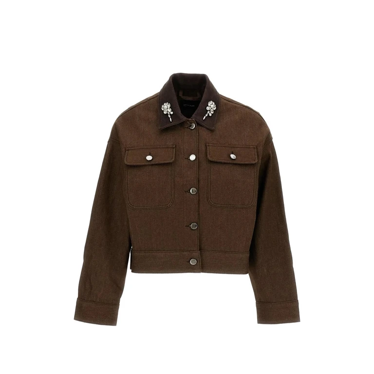 Embellished-collar Cropped Denim Jacket
