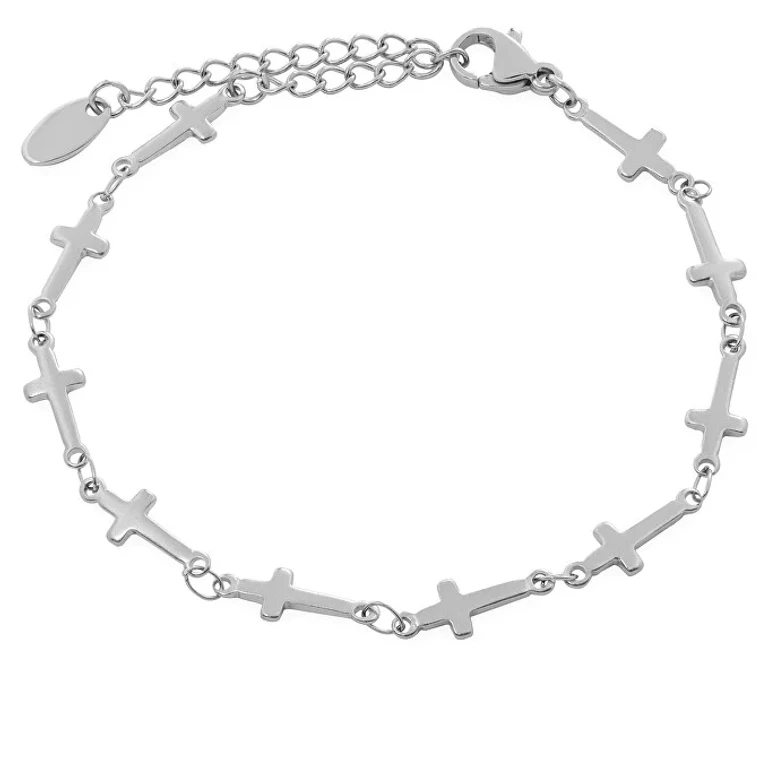 Elegante Stainless Steel Bracelet With Crosses - Length: 19 Cm
