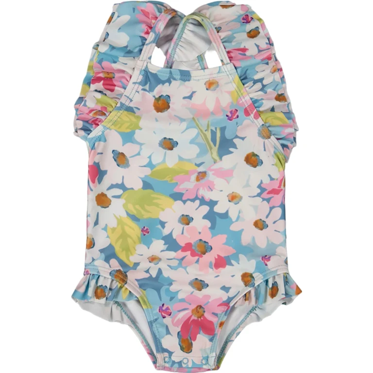 Printed One-Piece Swimsuit with Frills - Little Girl