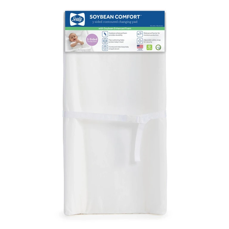 Soybean Comfort 3-Sided Contoured Diaper Changing Pad, White