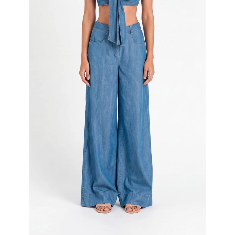 Wide-Leg Lyocell Trousers with Mid-Rise Waist (261AT205307283)