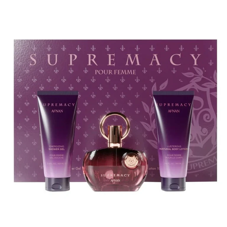 Set de regalo Afnan Supremacy Purple EDP 100 ml, gel de ducha 100 ml y loción corporal hidratante 100 ml