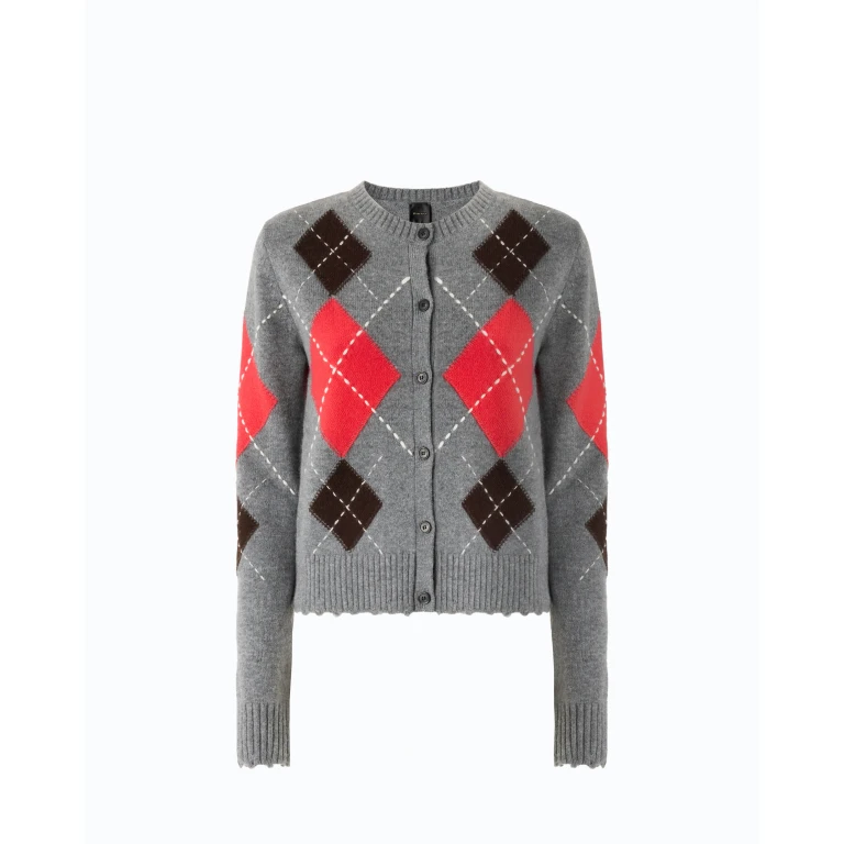 Cardigan in lana e cashmere con motivo a rombi