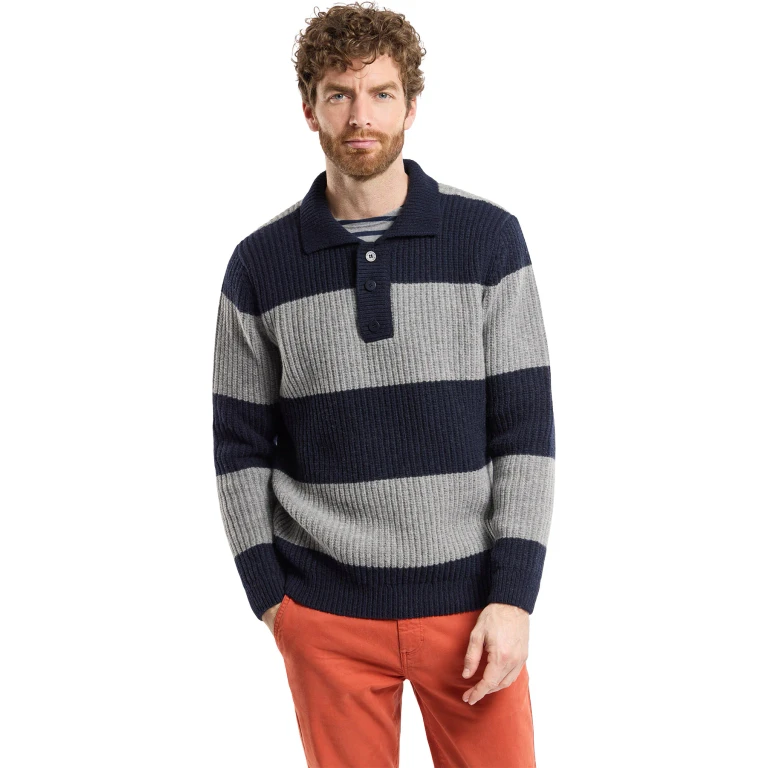 Wool Jumper with Polo Collar - Men's