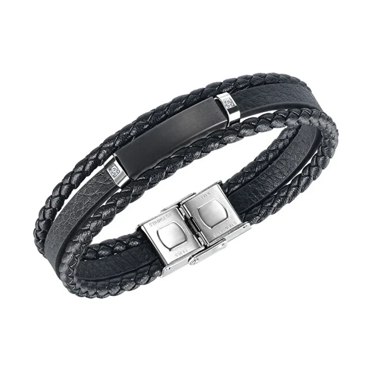 Stylish Leather Bracelet With Steel Ornaments